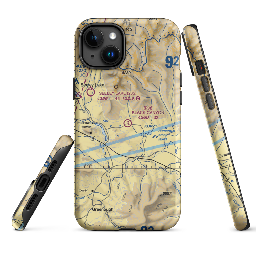 Black Canyon Ranch Airport (MT39) VFR Sectional  Tough iPhone Case iPhone 15 Plus model shown