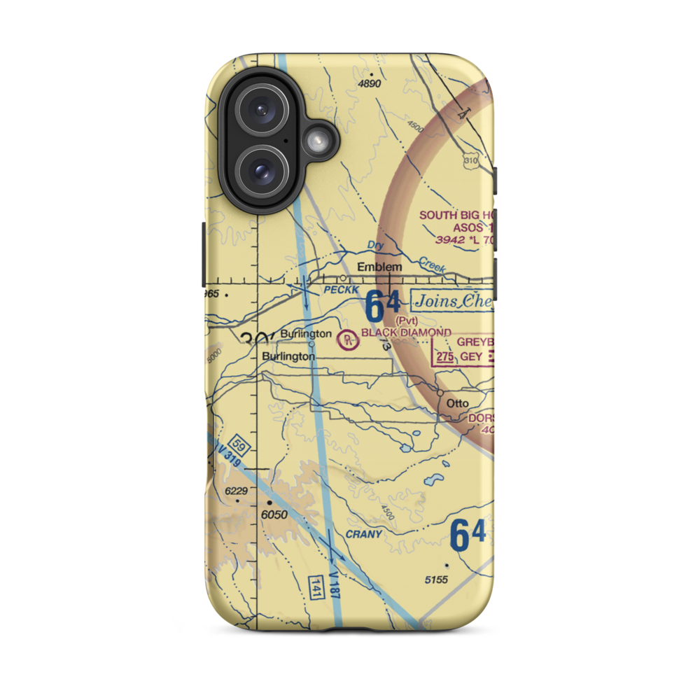 Black Diamond Airport (12WY) VFR Sectional  Tough iPhone Case iPhone 16 Plus model shown
