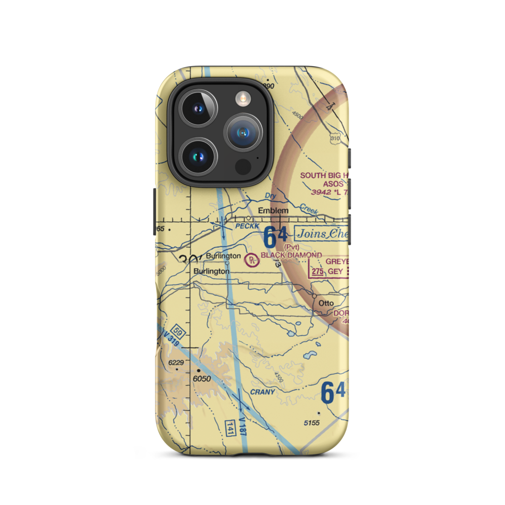 Black Diamond Airport (12WY) VFR Sectional  Tough iPhone Case iPhone 16 Pro model shown