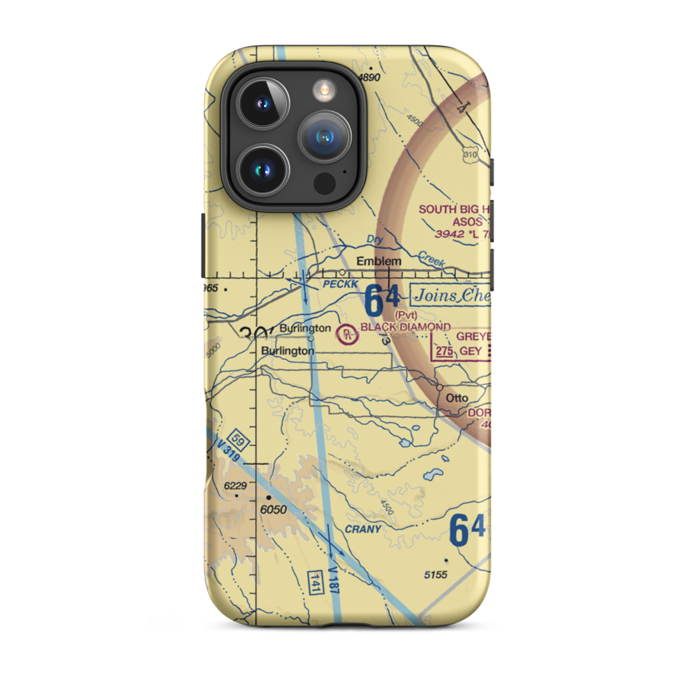 Black Diamond Airport (12WY) VFR Sectional  Tough iPhone Case iPhone 16 Pro Max model shown