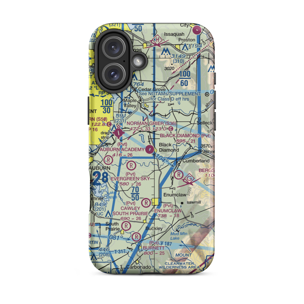 Black Diamond Airport (95WA) VFR Sectional  Tough iPhone Case iPhone 16 Plus model shown