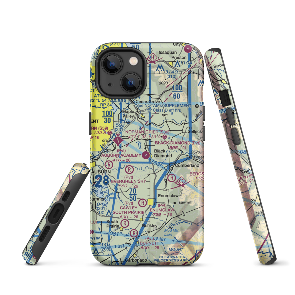 Black Diamond Airport (95WA) VFR Sectional  Tough iPhone Case iPhone 13 model shown