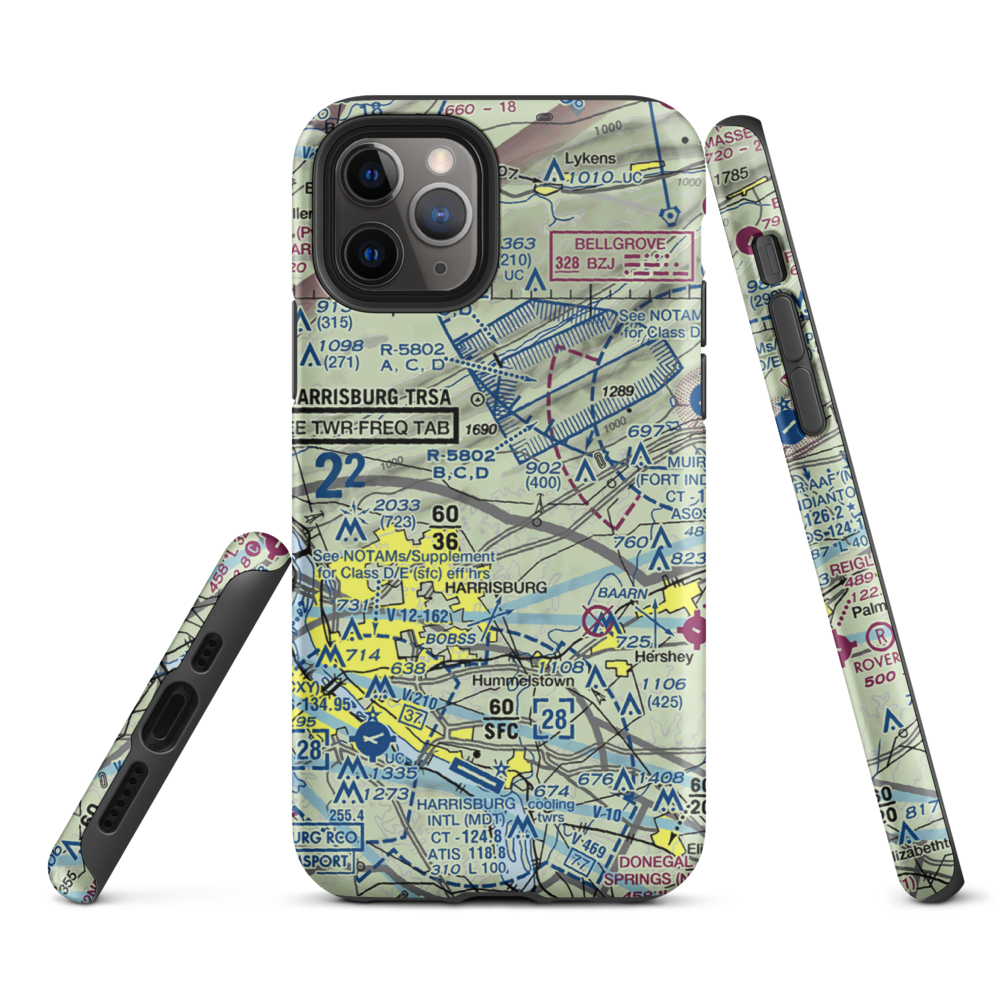Black Landing Field (PA44) VFR Sectional  Tough iPhone Case iPhone 11 Pro model shown