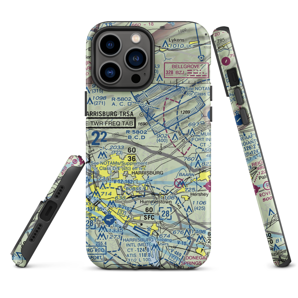 Black Landing Field (PA44) VFR Sectional  Tough iPhone Case iPhone 13 Pro Max model shown
