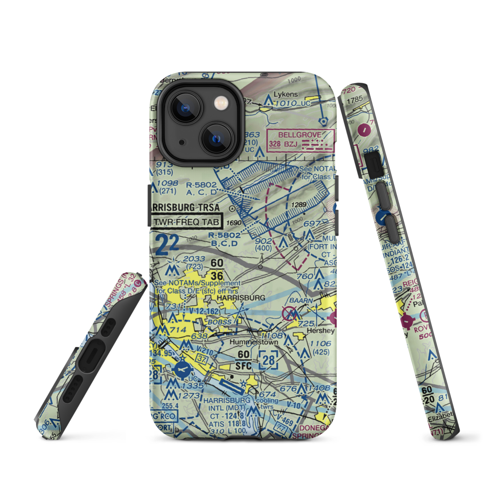Black Landing Field (PA44) VFR Sectional  Tough iPhone Case iPhone 14 model shown