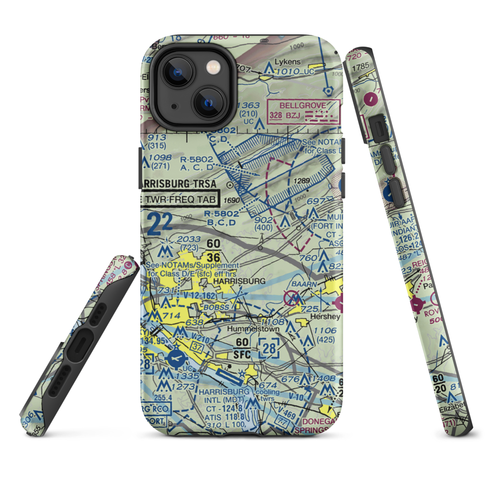 Black Landing Field (PA44) VFR Sectional  Tough iPhone Case iPhone 14 Plus model shown