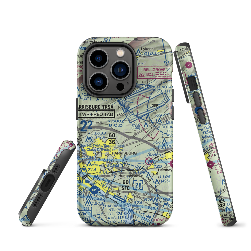 Black Landing Field (PA44) VFR Sectional  Tough iPhone Case iPhone 14 Pro model shown
