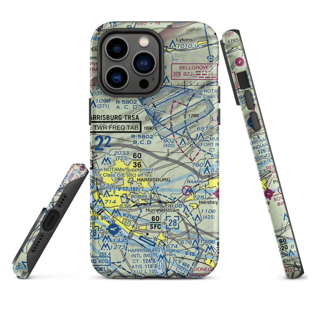 Black Landing Field (PA44) VFR Sectional  Tough iPhone Case iPhone 14 Pro Max model shown