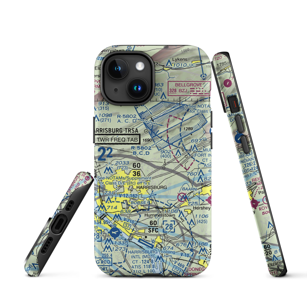 Black Landing Field (PA44) VFR Sectional  Tough iPhone Case iPhone 15 model shown