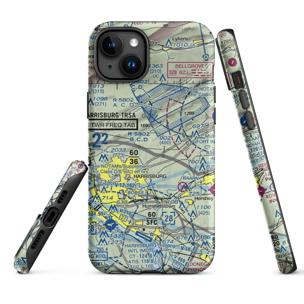 Black Landing Field (PA44) VFR Sectional  Tough iPhone Case iPhone 15 Plus model shown