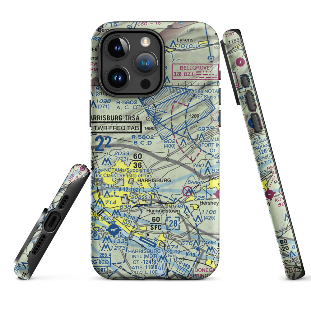 Black Landing Field (PA44) VFR Sectional  Tough iPhone Case iPhone 15 Pro Max model shown