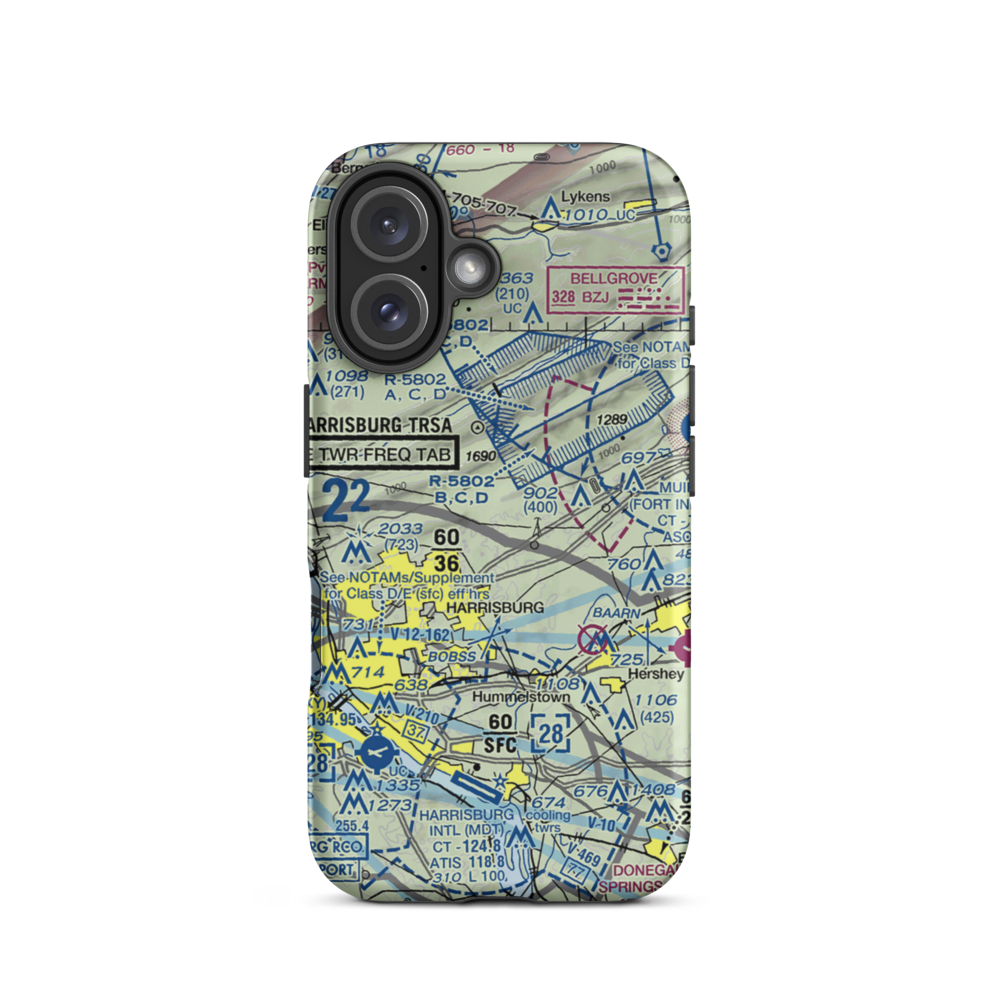 Black Landing Field (PA44) VFR Sectional  Tough iPhone Case iPhone 16 model shown