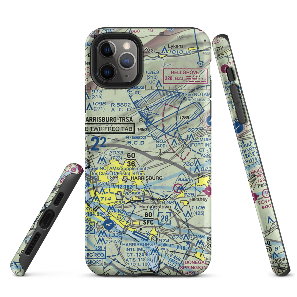 Black Landing Field (PA44) VFR Sectional  Tough iPhone Case iPhone 11 Pro Max model shown