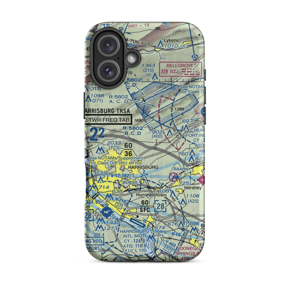 Black Landing Field (PA44) VFR Sectional  Tough iPhone Case iPhone 16 Plus model shown