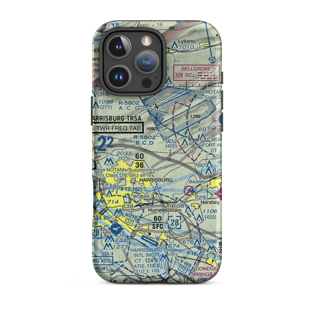 Black Landing Field (PA44) VFR Sectional  Tough iPhone Case iPhone 16 Pro Max model shown