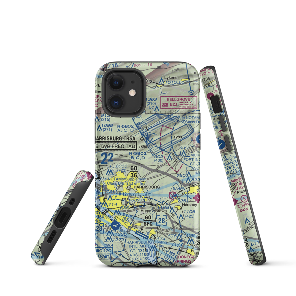 Black Landing Field (PA44) VFR Sectional  Tough iPhone Case iPhone 12 mini model shown
