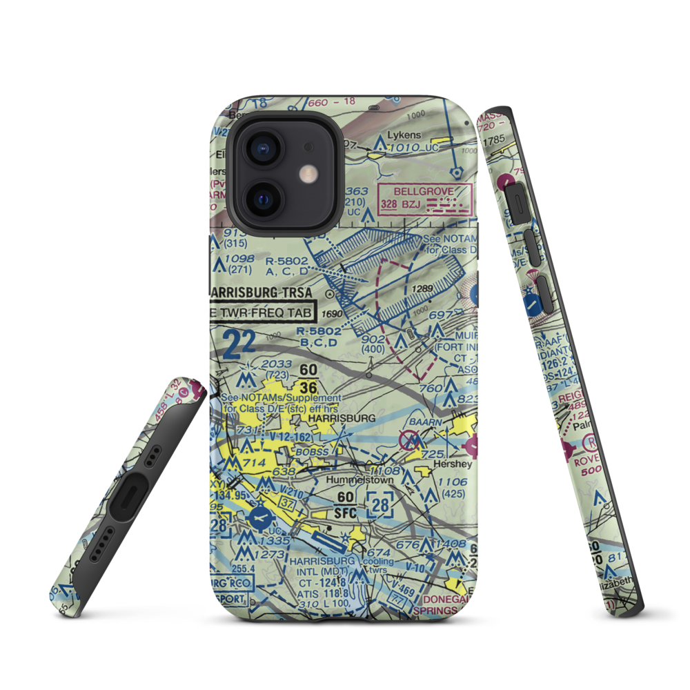 Black Landing Field (PA44) VFR Sectional  Tough iPhone Case iPhone 12 model shown