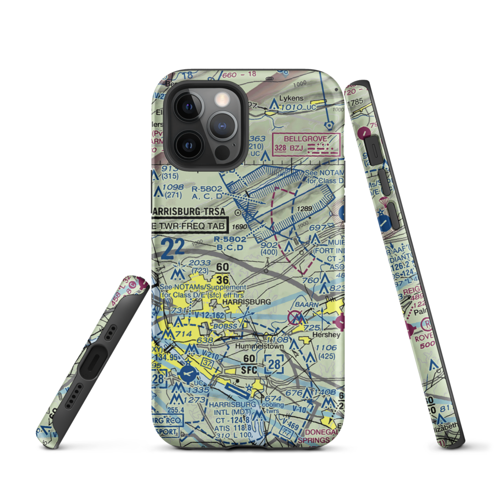 Black Landing Field (PA44) VFR Sectional  Tough iPhone Case iPhone 12 Pro model shown