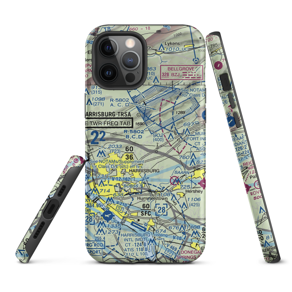 Black Landing Field (PA44) VFR Sectional  Tough iPhone Case iPhone 12 Pro Max model shown