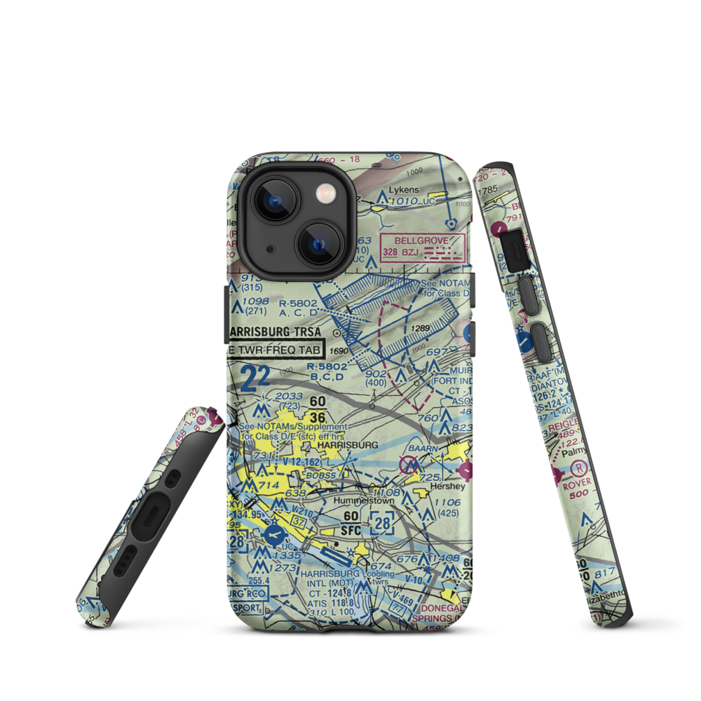 Black Landing Field (PA44) VFR Sectional  Tough iPhone Case iPhone 13 mini model shown