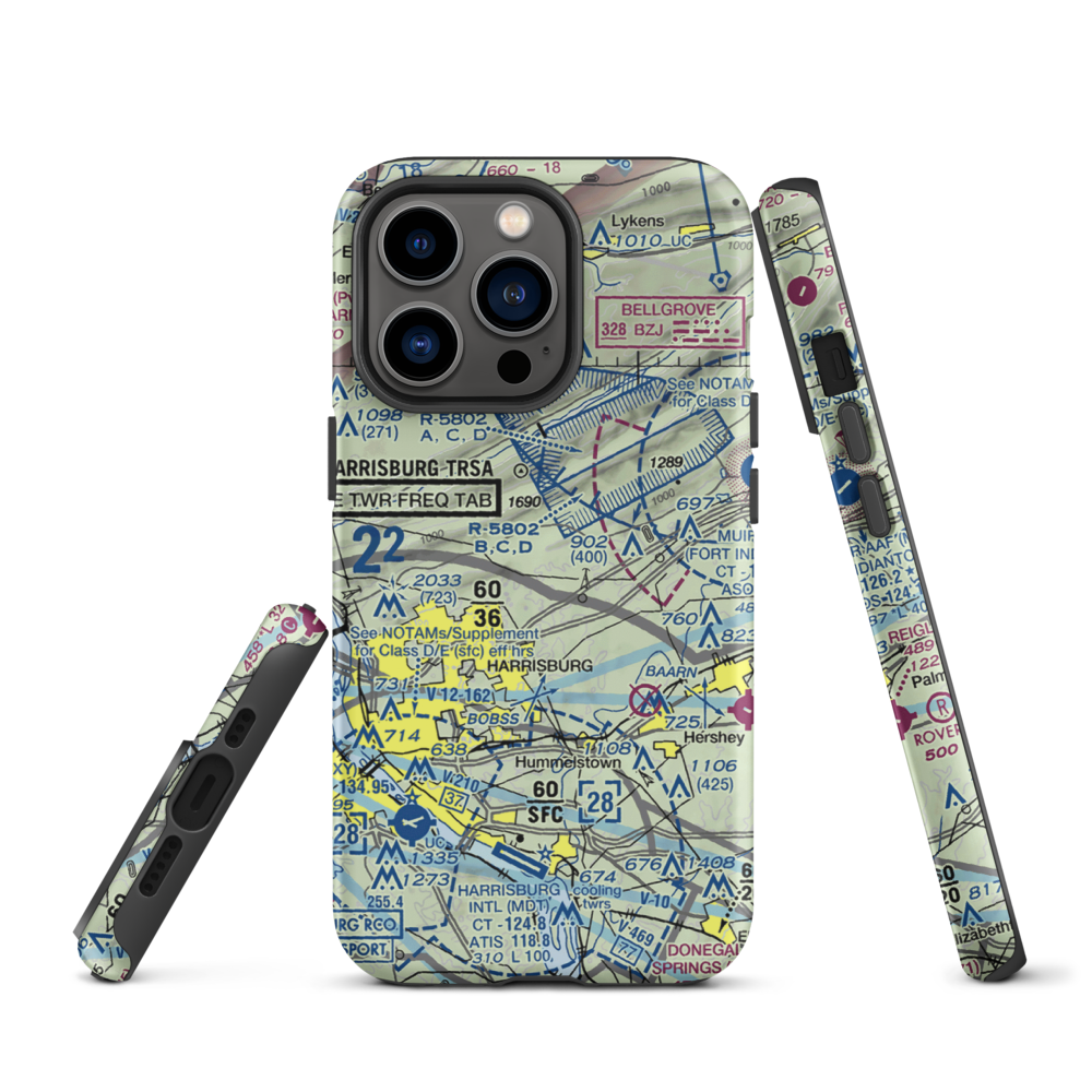 Black Landing Field (PA44) VFR Sectional  Tough iPhone Case iPhone 13 Pro model shown
