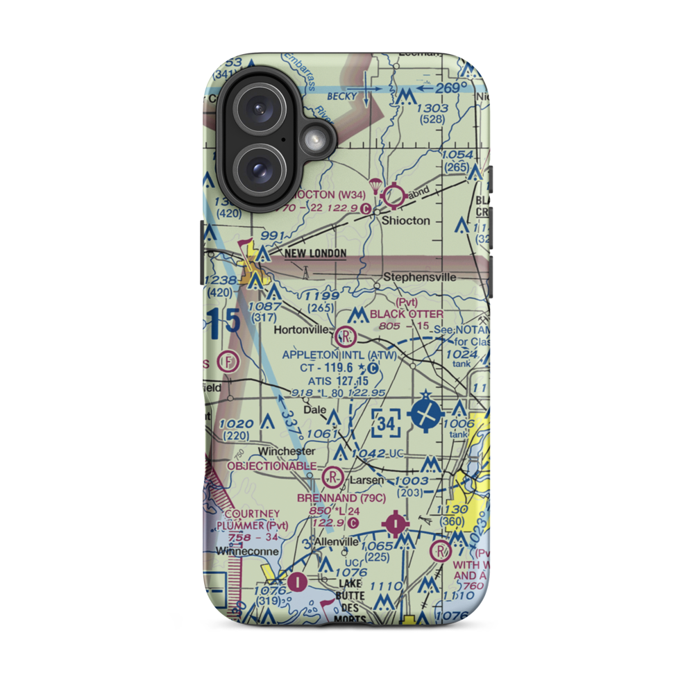 Black Otter Airport (9WI1) VFR Sectional  Tough iPhone Case iPhone 16 Plus model shown
