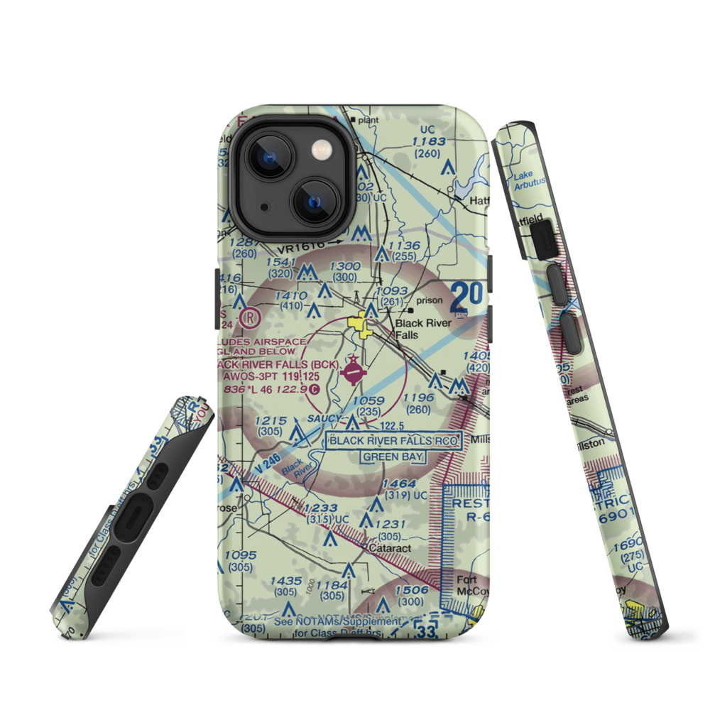 Black River Falls Area Airport (BCK) VFR Sectional  Tough iPhone Case iPhone 14 model shown