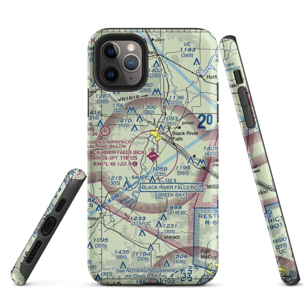 Black River Falls Area Airport (BCK) VFR Sectional  Tough iPhone Case iPhone 11 Pro Max model shown