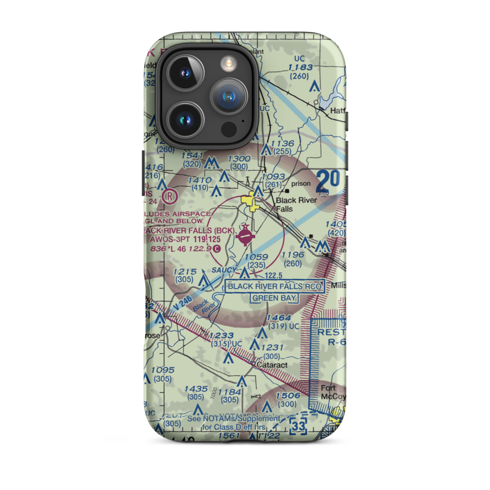 Black River Falls Area Airport (BCK) VFR Sectional  Tough iPhone Case iPhone 16 Pro Max model shown