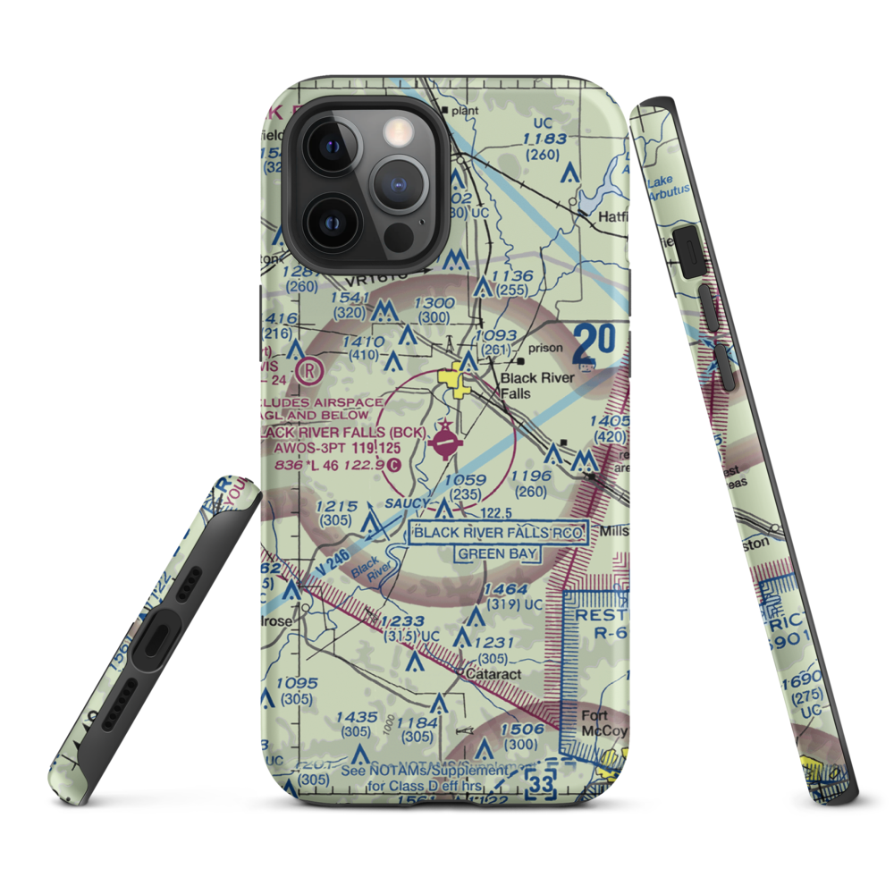 Black River Falls Area Airport (BCK) VFR Sectional  Tough iPhone Case iPhone 12 Pro Max model shown
