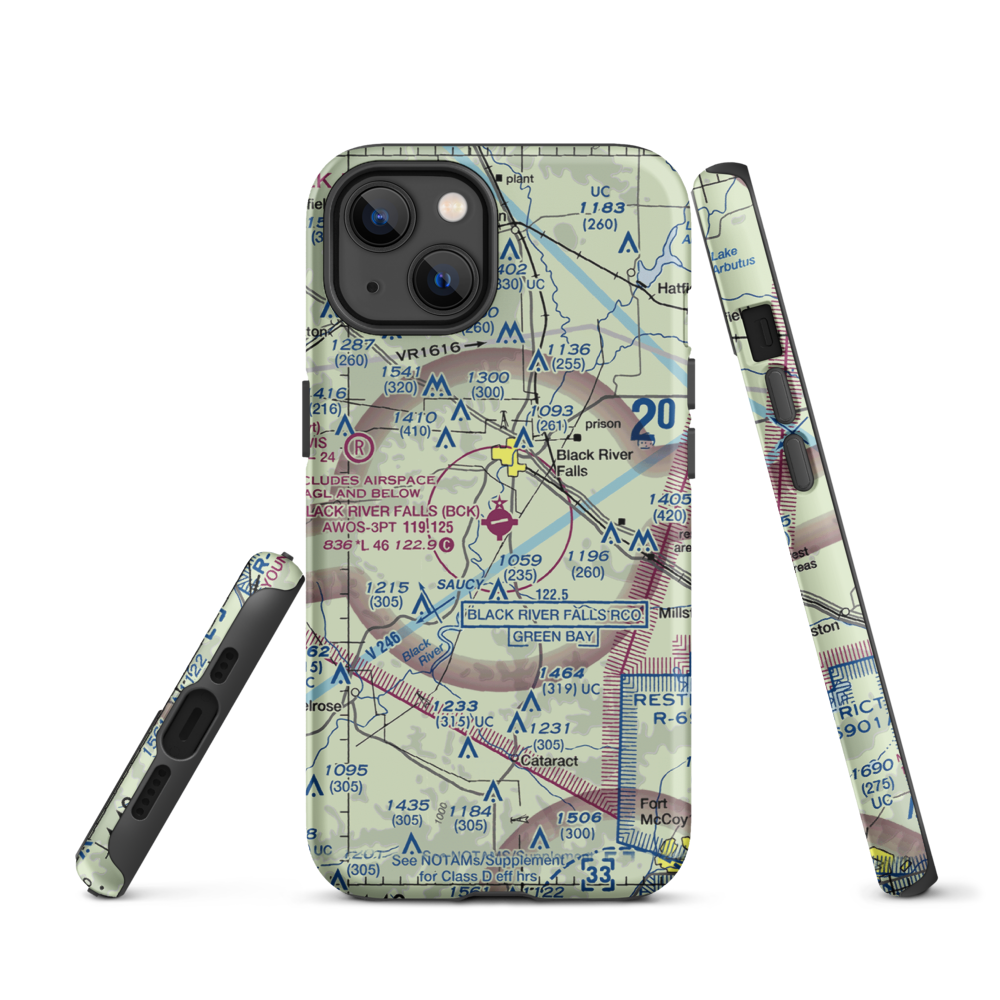 Black River Falls Area Airport (BCK) VFR Sectional  Tough iPhone Case iPhone 13 model shown