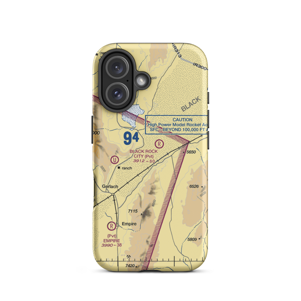 Black Rock City Airport (BRC) VFR Sectional  Tough iPhone Case iPhone 16 model shown