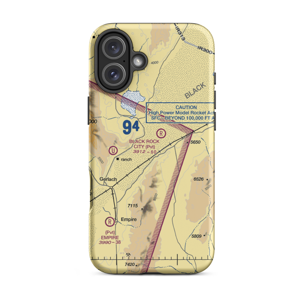 Black Rock City Airport (BRC) VFR Sectional  Tough iPhone Case iPhone 16 Plus model shown