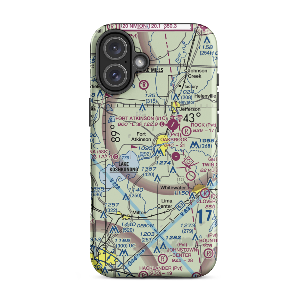 Blackhawk Island Airport (1WI9) VFR Sectional  Tough iPhone Case iPhone 16 Plus model shown