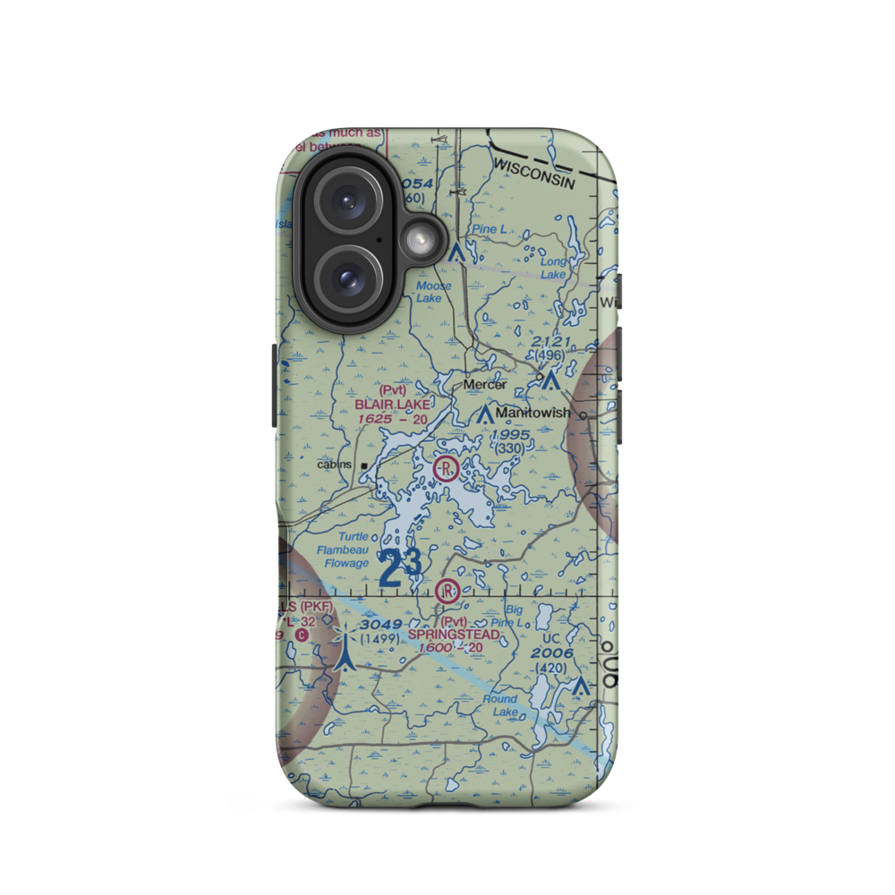 Blair Lake Airport (2WI5) VFR Sectional  Tough iPhone Case iPhone 16 model shown