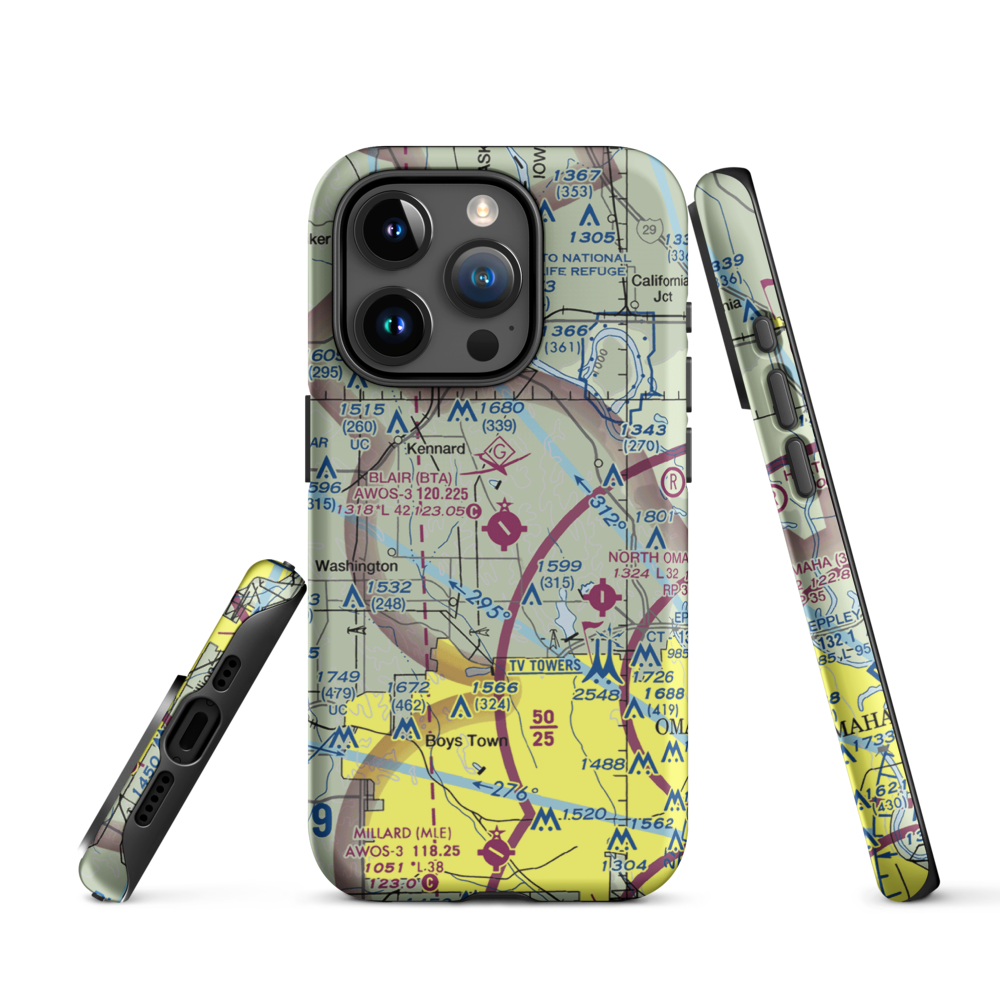 Blair Municipal Airport (BTA) VFR Sectional  Tough iPhone Case iPhone 15 Pro model shown
