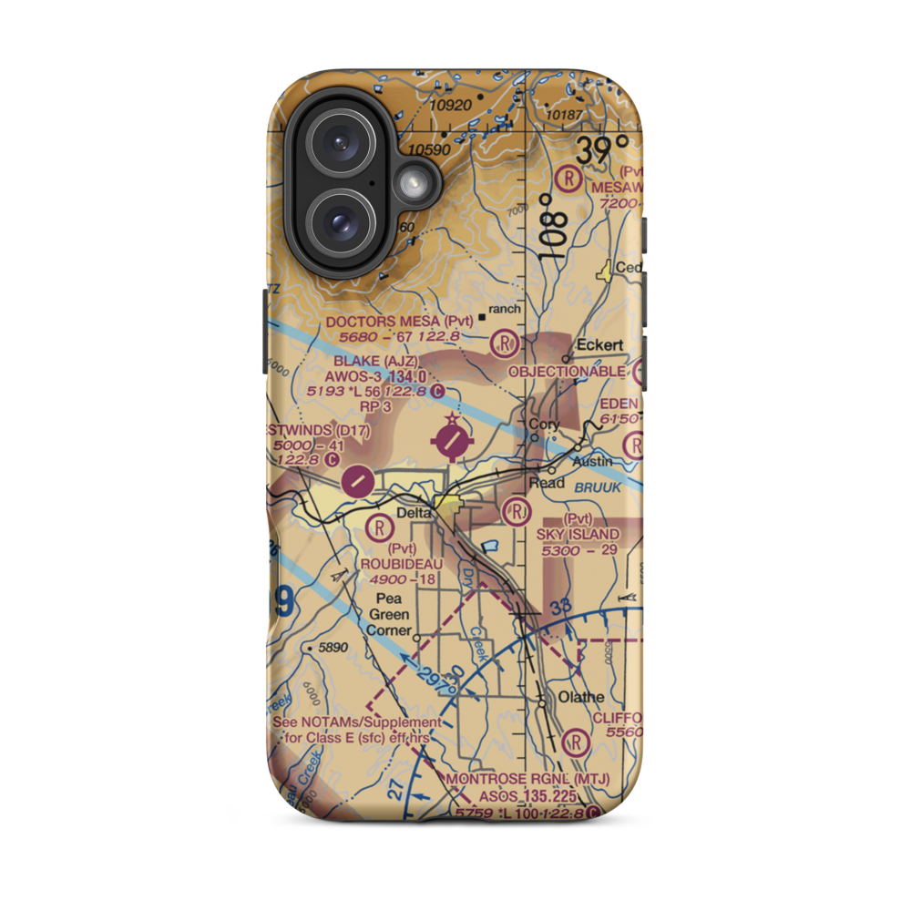 Blake Field (AJZ) VFR Sectional  Tough iPhone Case iPhone 16 Plus model shown
