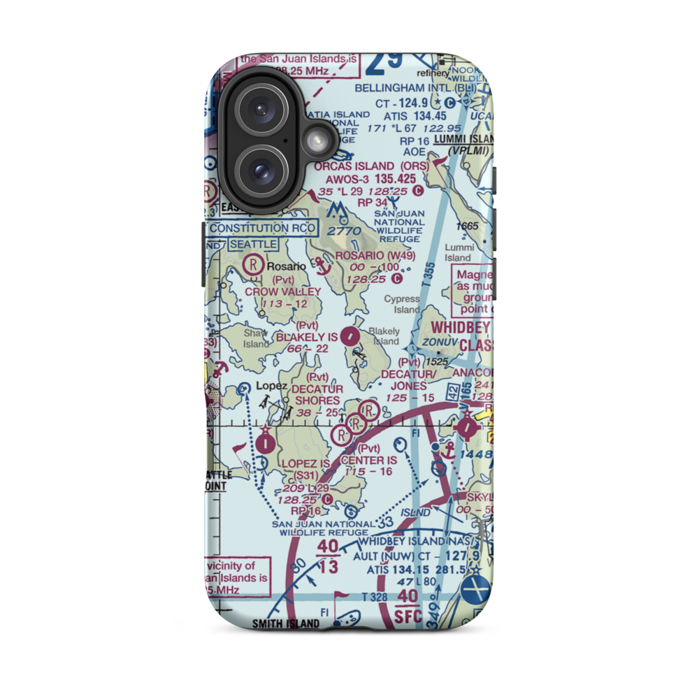 Blakely Island Airport (BYW) VFR Sectional  Tough iPhone Case iPhone 16 Plus model shown