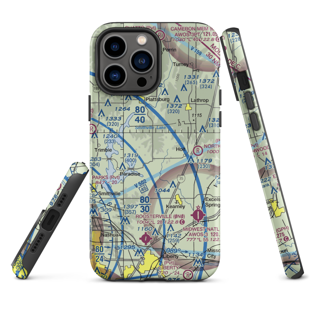 Block Air Village Airport (MO71) VFR Sectional  Tough iPhone Case iPhone 13 Pro Max model shown