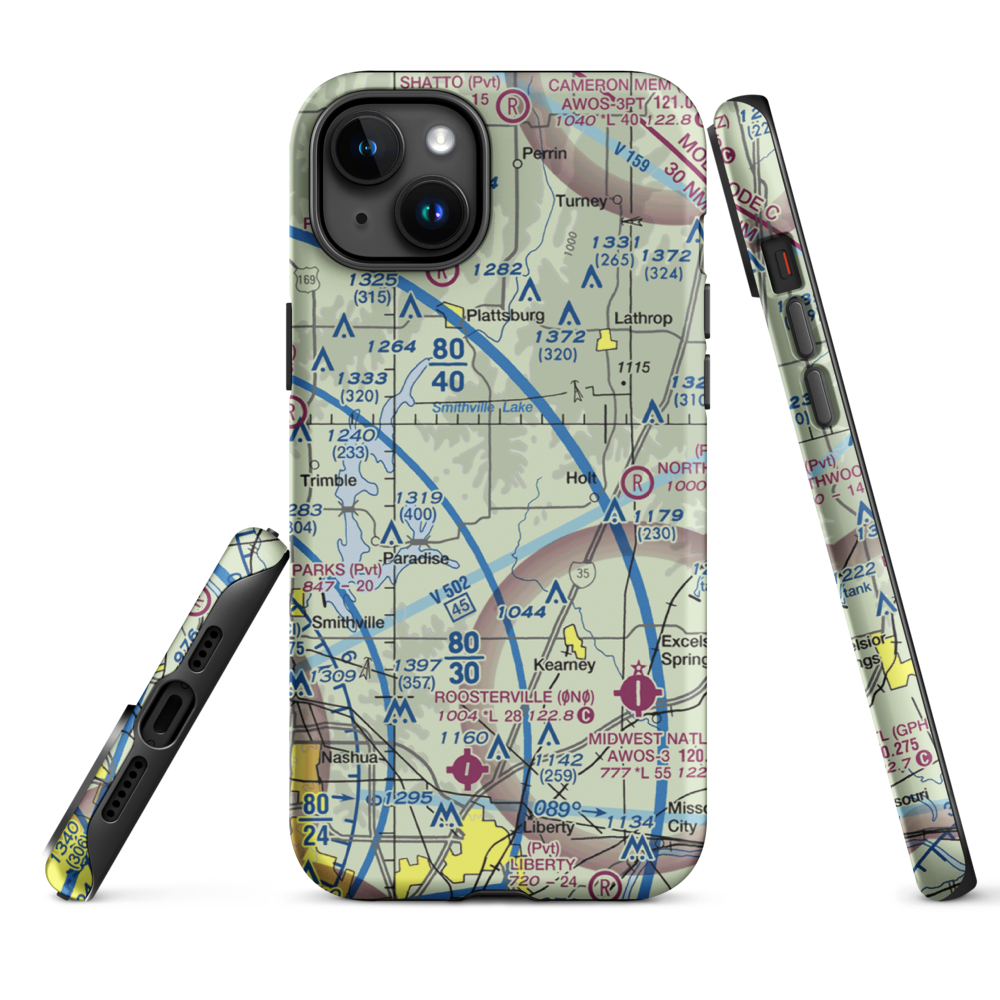 Block Air Village Airport (MO71) VFR Sectional  Tough iPhone Case iPhone 15 Plus model shown