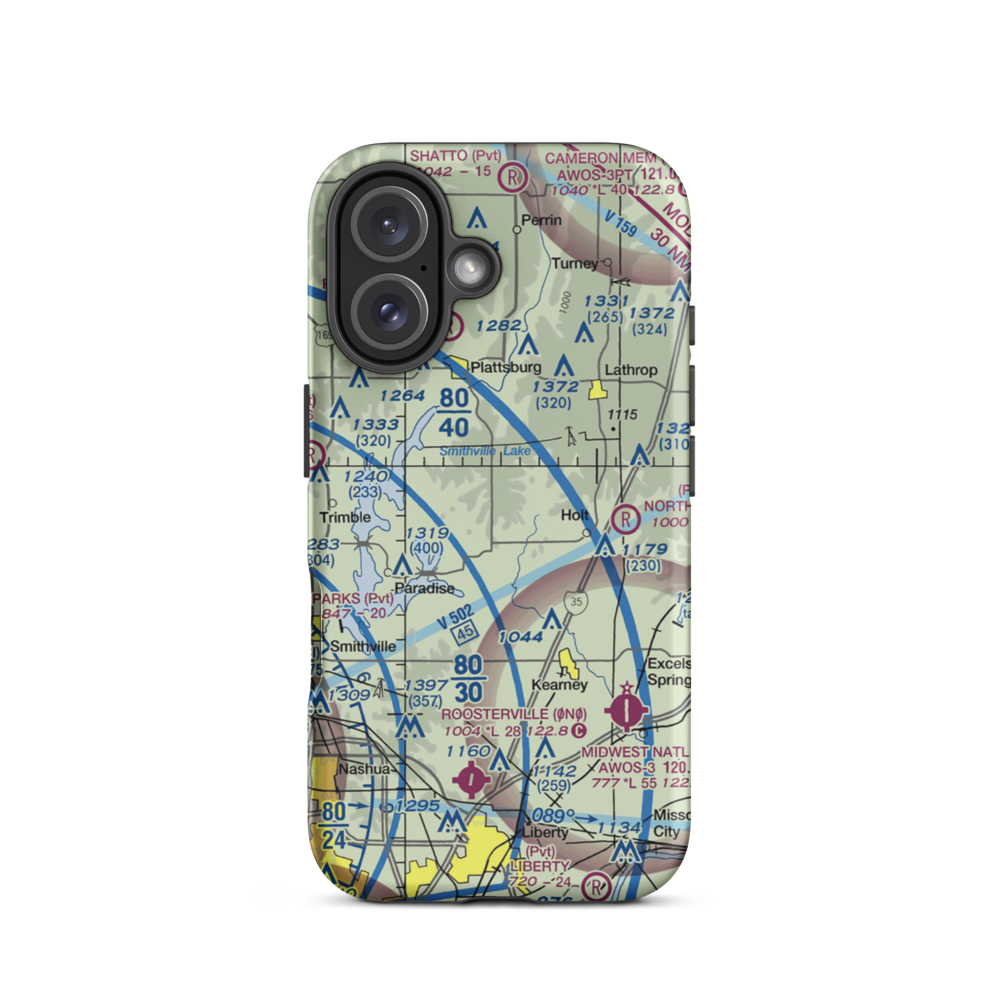 Block Air Village Airport (MO71) VFR Sectional  Tough iPhone Case iPhone 16 model shown