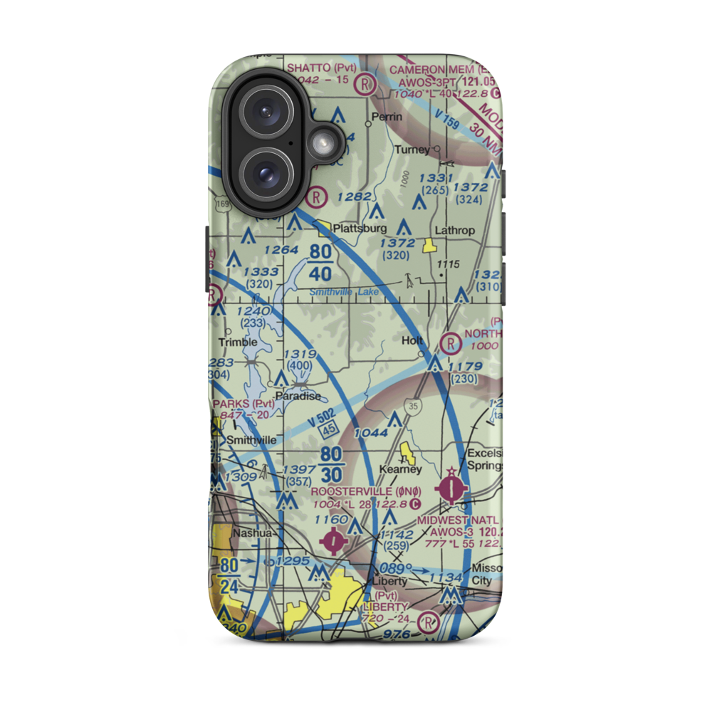 Block Air Village Airport (MO71) VFR Sectional  Tough iPhone Case iPhone 16 Plus model shown