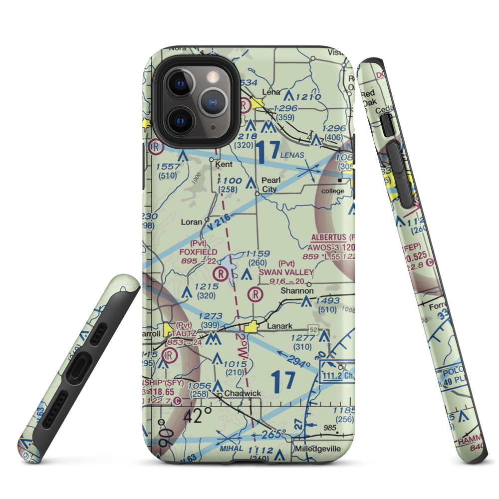 Block Airport (88LL) VFR Sectional  Tough iPhone Case iPhone 11 Pro Max model shown