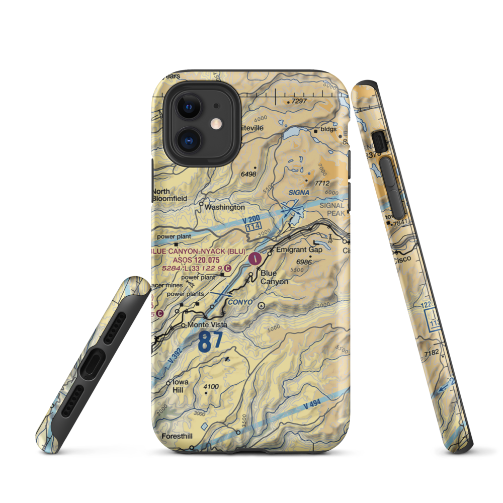 Blue Canyon Nyack Airport (BLU) VFR Sectional  Tough iPhone Case iPhone 11 model shown