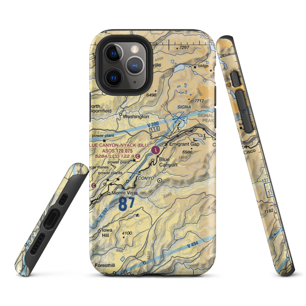 Blue Canyon Nyack Airport (BLU) VFR Sectional  Tough iPhone Case iPhone 11 Pro model shown