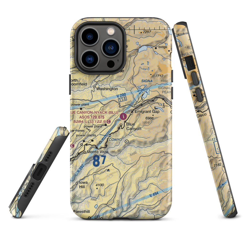 Blue Canyon Nyack Airport (BLU) VFR Sectional  Tough iPhone Case iPhone 13 Pro Max model shown