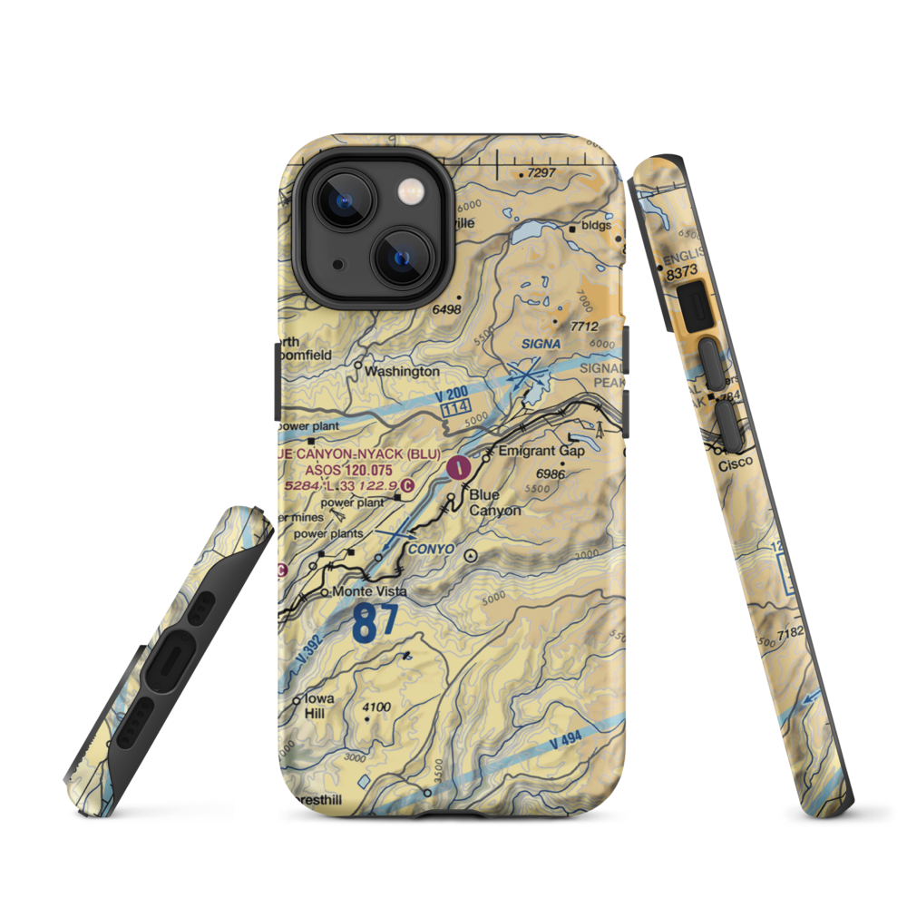 Blue Canyon Nyack Airport (BLU) VFR Sectional  Tough iPhone Case iPhone 14 model shown