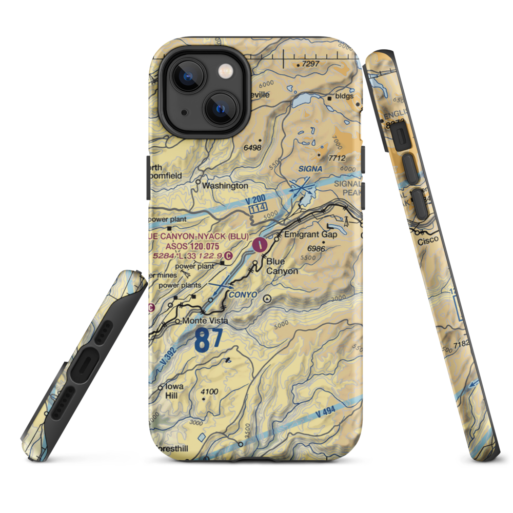 Blue Canyon Nyack Airport (BLU) VFR Sectional  Tough iPhone Case iPhone 14 Plus model shown