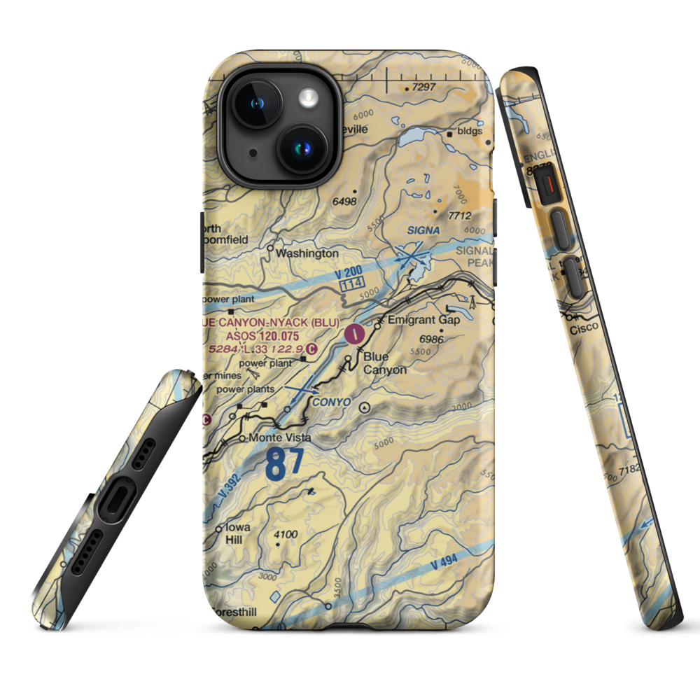 Blue Canyon Nyack Airport (BLU) VFR Sectional  Tough iPhone Case iPhone 15 Plus model shown