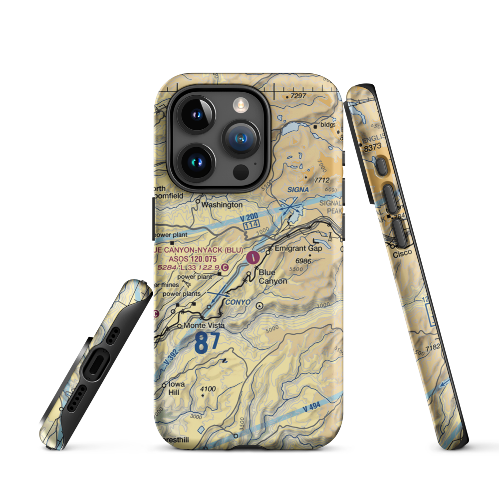 Blue Canyon Nyack Airport (BLU) VFR Sectional  Tough iPhone Case iPhone 15 Pro model shown